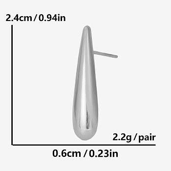 Stylish 304 Stainless Steel Teardrop Stud Earrings, Silver, 24x6mm