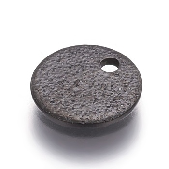 304 Stainless Steel Textured Pendants, Flat Round, Electrophoresis Black, 8x1mm, Hole: 1.2mm