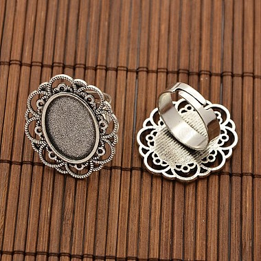 13x18mm Oval Transparent Glass Cabochons and Iron Flower Finger Ring Components Alloy Cabochon Bezel Settings for DIY(DIY-X0197-AS)-2