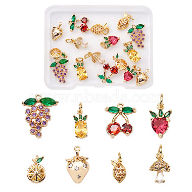 Golden Mixed Color Fruit Brass+Cubic Zirconia Charms