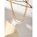 304 Stainless Steel 3 Layer Chain Necklaces for Women, Golden, 15.87 inch(40.3cm)(WG92CC9-01)