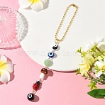 Mushroom & Evil Eye Handmade Lampwork Beads and Acrylic Pendant Decorations, with Iron Tag Chains, Colorful, 179mm(HJEW-JM04046-01)