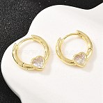 Heart Brass Micro Pave Clear Cubic Zirconia Hoop Earrings, Real 18K Gold Plated, 17x16x3.5mm(EJEW-D348-13G)
