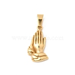 304 Stainless Steel Pendants, Prayer Hand Charms, PVD Vacuum Plating, Long-Lasting Plated, Golden, 23x12x4mm, Hole: 7x4mm(STAS-G378-01G)