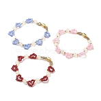 Glass Seed & Natural Agate Beaded Bracelet with Brass Magnetic Clasp, Heart Braided Bracelet for Women, Golden, Mixed Color, 7-1/2 inch(19cm)(BJEW-JB07803)