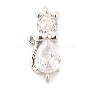 Brass Micro Pave Cubic Zirconia Kitten Links connectors, Cat, Clear, Platinum, 18x8x5mm, Hole: 1.2mm(X1-ZIRC-G157-50P)