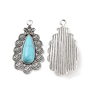 Alloy Pendants, with Synthetic Turquoise, Teardrop Charms, Antique Silver, 49x26x6.5mm, Hole: 3mm(FIND-C026-07AS)