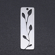 201 Stainless Steel Pendants, Rectangle with Leaf, Stainless Steel Color, 28x9x1mm, Hole: 1.4mm(STAS-N090-JN820-1)
