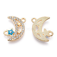 Moon Alloy Enamel Connector Charms, Evil Eye Star Links, with Crystal Rhinestone, Light Gold, Cadmium Free & Lead Free, Dark Cyan, 19.5x16x2mm, Hole: 1.8mm(ENAM-T013-13KC-01)