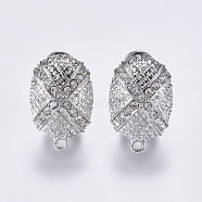 Alloy Rhinestone Stud Earring Findings, with Loop, Oval, Platinum, 23x14mm, Hole: 1mm, Pin: 0.7mm(PALLOY-F201-16P)