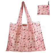 Foldable Oxford Cloth Grocery Bags, Reusable Waterproof Shopping Tote Bags, with Pouch and Bag Handle, Cat Shape, 68x58cm(PW-WG48354-04)