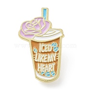 Drink Theme Word Iced Like My Heart Cartoon Enamel Pin, Golden Zinc Alloy Brooch for Jacket Backpack, Colorful, 31x19x1.5mm(JEWB-L014-01C)