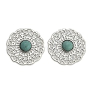 Brass Synthetic Turquoise Cabochons, Flat Round, Platinum, 20x3.5mm(KK-Z088-06P)