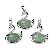 Natural Green Aventurine Pendants, with Platinum Tone Brass Findings, Cadmium Free & Lead Free, Swan, 32x25x7.3mm, Hole: 8mm(G-M385-04P-F)