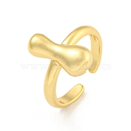 Brass Letter Open Cuff Rings for Women, Adjustable, Real 18K Gold Plated, Letter I, 15~16.5x7~16.5mm(RJEW-G313-01I-G)