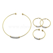 202 Stainless Steel Cuff Bangle & Necklace & Hoop Earrings Sets, Clay Rhinestone Jewelry for Women, Golden, 55x6.5mm(SJEW-M101-01G)