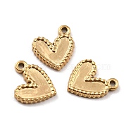 Ion Plating(IP) 316 Surgical Stainless Steel Charms, Heart, Real 24K Gold Plated, 12x10x1.5mm, Hole: 1.2mm(STAS-M293-15G)
