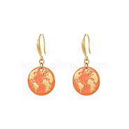 Golden Tone Stainless Steel Enamel Map Dangle Earrings for Women, Orange(NE3200-1)