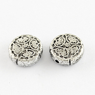 Hollow Antique Acrylic Beads, Flat Round, Antique Silver Plated, 11x4.5mm, Hole: 1.5mm, about 1210pcs/500g(PACR-S206-30AS)