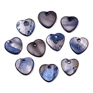Natural Freshwater Shell Charms, Dyed, Heart, Dark Slate Blue, 12.5x13x2mm, Hole: 1.5mm(SHEL-R113-17B)