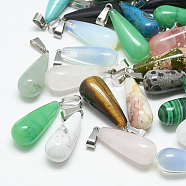 Natural & Synthetic Mixed Stone Pendants, with Stainless Steel Snap On Bails, teardrop, 28~30x10~12mm, Hole: 6x4mm(G-T081-M)