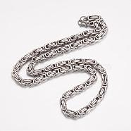 201 Stainless Steel Byzantine Chain Necklaces, with Lobster Claw Clasps, Stainless Steel Color, 23.23 inch(59cm), 6mm(NJEW-K062-01P-6mm)