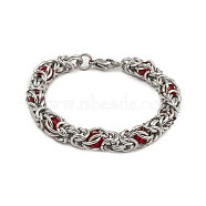 201 Stainless Steel Rope Chain Bracelets, Red, 8-1/2 inch(21.5cm), Wide: 10mm(BJEW-R313-08A-P)