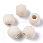 Unfinished Natural Wood European Beads, Lager Hole Beads, Round, Floral White, 14x12.5mm, Hole: 6mm(X-WOOD-Q041-04D)