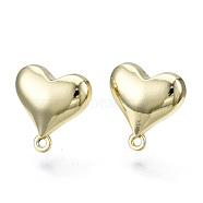 Alloy Stud Earring Findings, with Loop and Steel Pin, Heart with Plastic Protective Sleeve, Light Gold, 14.5x14mm, Hole: 1mm, Pin: 0.7mm(PALLOY-T064-59LG-RS)