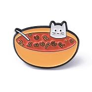 Black Alloy Brooches, Enamel Pins, Cat with Food, soup, 21x29x1.4mm(JEWB-E036-01EB-01)