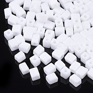 6/0 Glass Seed Beads, Round Hole, Cube & Cuboid, White, 3~7x3.5x3.5mm, Hole: 1.2mm, about 4500pcs/bag(SEED-S026-01A-05)