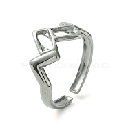 304 Stainless Steel Open Cuff Ring, Hollow Rectangle, Stainless Steel Color, Inner Diameter: 17mm(RJEW-L110-009P)