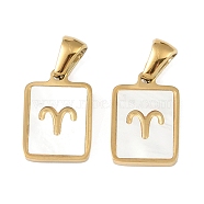 Constellations Natural White Shell Pendants, Ion Plating(IP) 304 Stainless Steel Rectangle Charms, Real 18K Gold Plated, Aries, 16x10.5x1.5mm, Hole: 5x3mm(STAS-M338-01I-G)