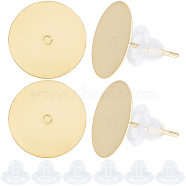 100Pcs 304 Stainless Steel Stud Earring Findings, Flat Round, 100Pcs Plastic Ear Nuts, Real 24K Gold Plated, 5~12x7~12mm, Hole: 0.8mm, Pin: 0.8mm(STAS-BBC0004-87)