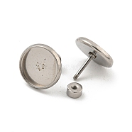 201 Stainless Steel Stud Earrings Findings, with 304 Stainless Steel Pin, Round, Stainless Steel Color, Tray: 10mm, 11x10.5x10.5mm(STAS-O004-07C-P)