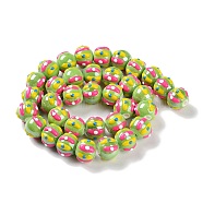 Handmade Porcelain Beads Strands, with Enamel, Round, Yellow Green, 10~11x9mm, Hole: 1.5mm, about 35pcs/strand, 12.80 inch(32.5cm)(PORC-L078-01C)
