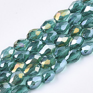 Electroplate Glass Beads Strands, AB Color Plated, Faceted, Teardrop, Light Sea Green, 7.5~8x6mm, Hole: 1mm, about 66~68pcs/strand, 22.6 inch(EGLA-T013-05D)