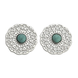 Brass Synthetic Turquoise Cabochons, Flat Round, Platinum, 20x3.5mm(KK-Z088-06P)