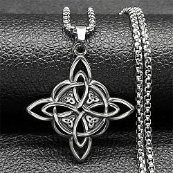 304 Stainless Steel Viking Knot Cross Pendant Necklaces for Men, Antique Silver, 23.39 inch(59.4cm)(NJEW-S440-08AS)