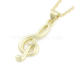 Brass Micro Pave Clear Cubic Zirconia Pendant Necklaces, Musical Note, 17.72 inch(450mm), 54mm extender(NJEW-B101-03G-04)