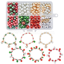 DIY Christmas Bell Bracelet Making Kit, Including Glass Pearl Beads, Gift Box & Wreath & Snowflake Alloy Enamel & Brass Pendants, Mixed Color, 240Pcs/box(DIY-SC0022-63)