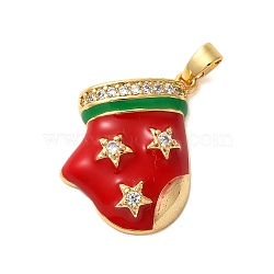 Christmas Theme Rack Plating Brass Cubic Zirconia Pendants, with Enamel, Long-Lasting Plated, Lead Free & Cadmium Free, Real 18K Gold Plated, Clothes, 20x18x5mm, Hole: 4x2mm(KK-K385-119G-03)