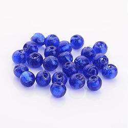 Handmade Silver Foil Glass Beads, Round, Blue, 7.5~8.5mm, Hole: 1mm(FOIL-R054-11)