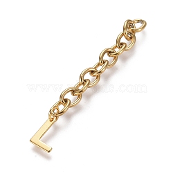 304 Stainless Steel Chain Extender, with Cable Chain and Letter Charms, Golden, Letter.L, Letter L: 11x8.5x0.7mm, 67.5mm, Link: 8x6x1.3mm(STAS-K206-09G-L)