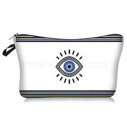 Evil Eye Pattern Polyester Cosmetic Pouches, with Iron Zipper, Waterproof Clutch Bag, Toilet Bag for Women, Rectangle, White, 18~22x12x4.8cm(PW-WG16217-02)