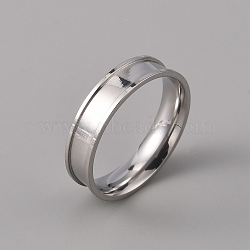 201 Stainless Steel Grooved Finger Ring Settings, Ring Core Blank, for Inlay Ring Jewelry Making, Stainless Steel Color, US Size 12 3/4(22mm)(STAS-WH0027-27G-P)