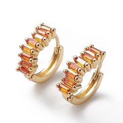 Orange Cubic Zirconia Rectangle Hoop Earrings, Brass Jewelry for Women, Cadmium Free & Lead Free, Real 18K Gold Plated, 12~12.5x5mm, Pin: 0.9mm(EJEW-L261-007G)
