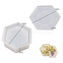 Silicone Molds, Storage Box Molds, Gesso Resin Casting Molds, White, Hexagon, 79x36mm, lid: 78x5mm(PW-WGAD712-01)