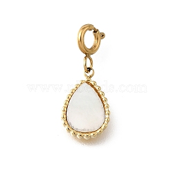 Teardrop 304 Stainless Steel Pendant Decorations, with White Shell and Spring Ring Clasps, Ion Plating(IP), Real 18K Gold Plated, 18mm(STAS-H202-22G)