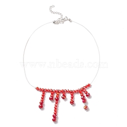 Glass Beaded Tassel Charms Chocker Necklace, Braide Jewelry for Women, Red, 13.19 inch(33.5cm)(NJEW-TA00030)
